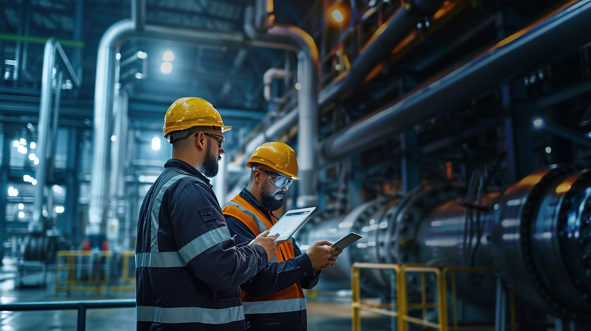 Workers in a manufacturing building.